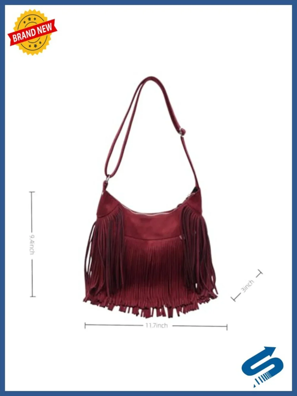 Vintage Suede Fringe Hobo Bag Tote Shoulder Crossbody Hippie Cowgirl Purse